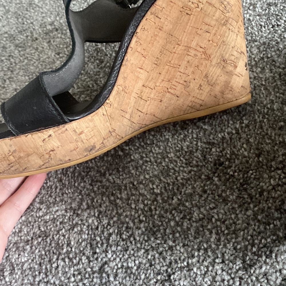 Stuart Weizman- Open Toe Wedges- Size 8- Black Le… - image 5